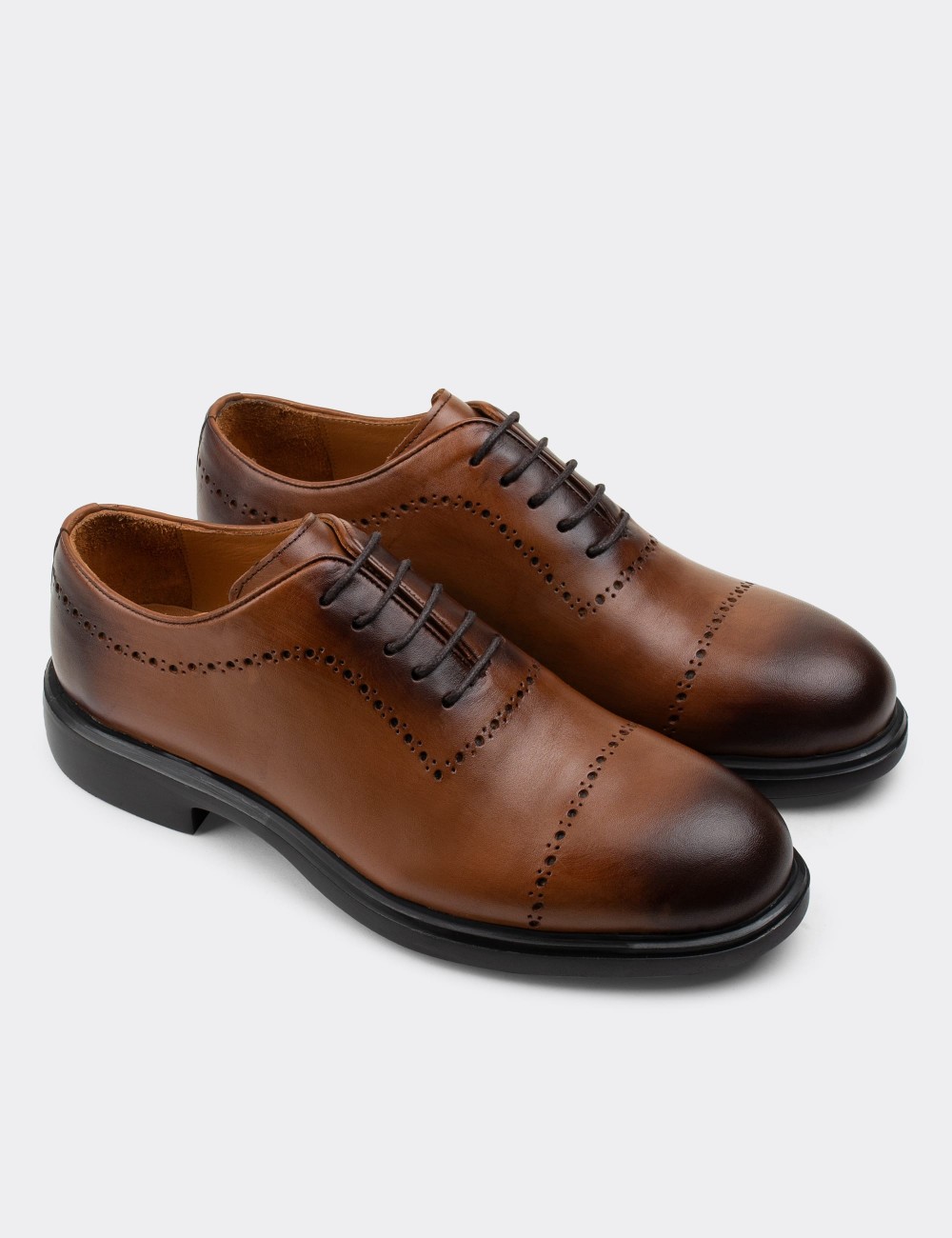 Tan  Leather Lace-up Shoes - 00491MTBAC01