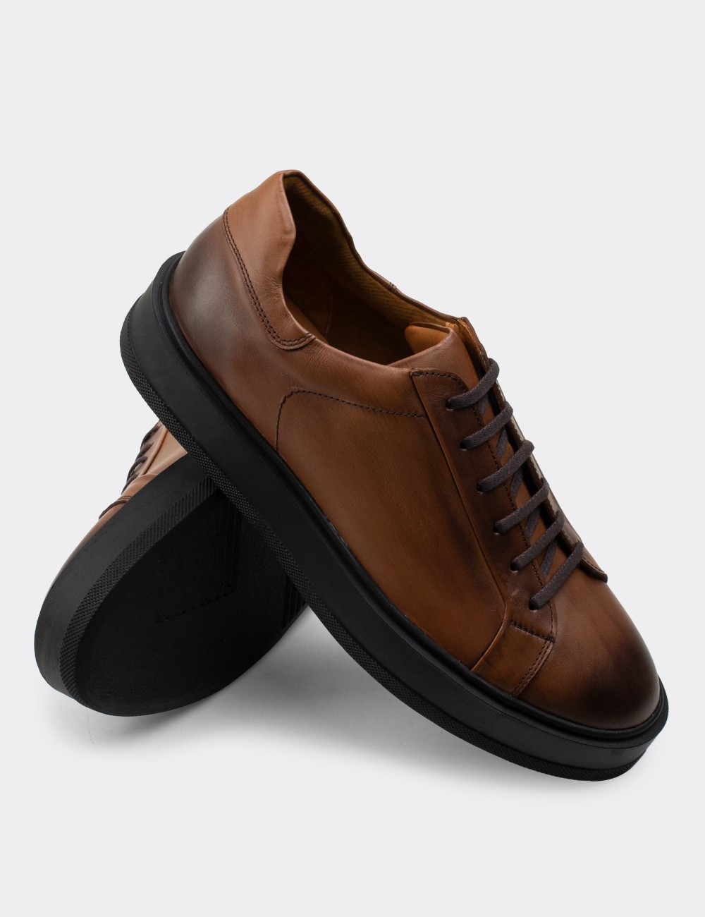 Tan  Leather Sneakers - 01829MTBAP01