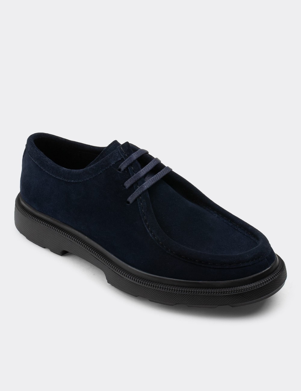 Navy Suede Leather Lace-up Shoes - 01851MLCVP01