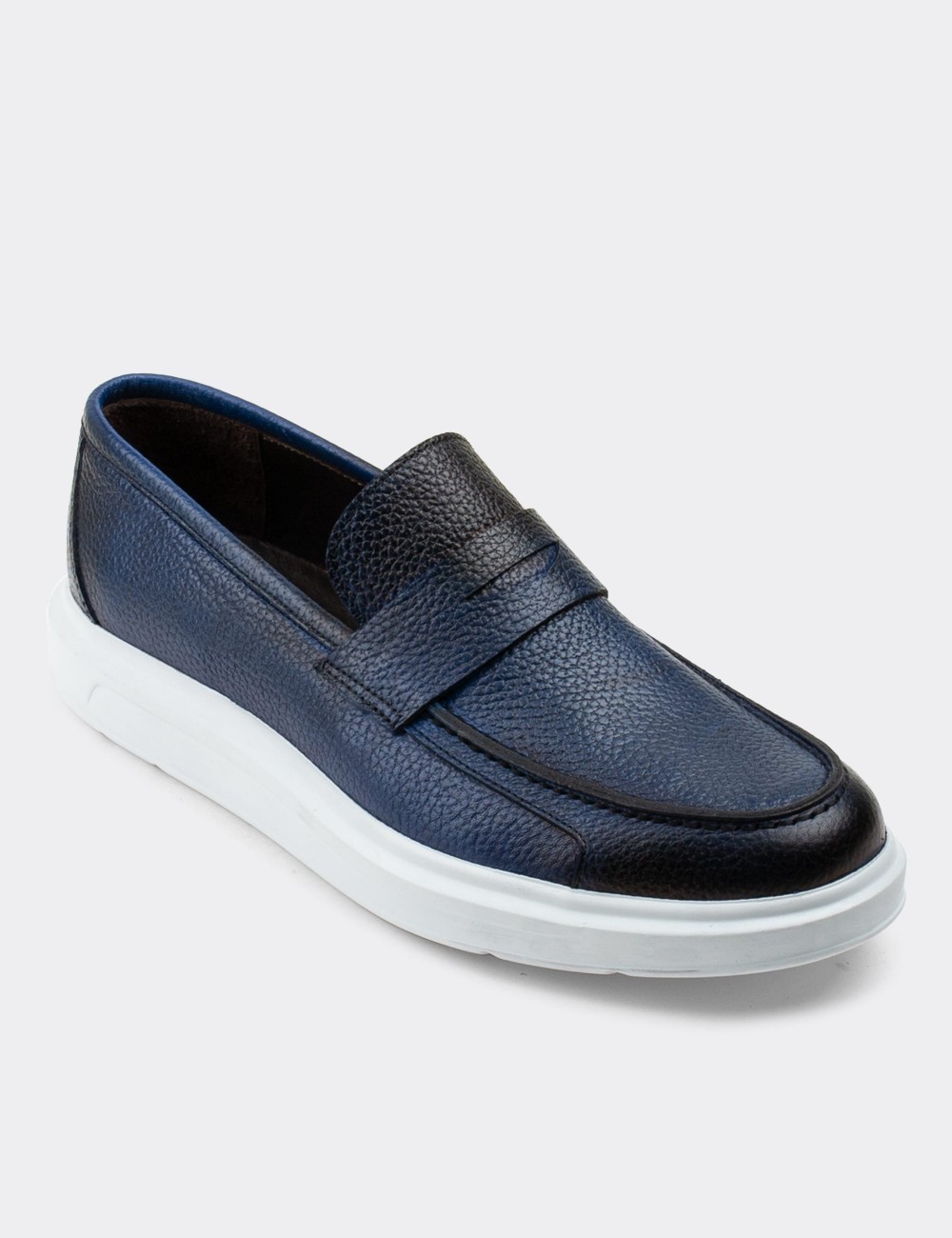 Blue  Leather Loafers - 01564MMVIP12