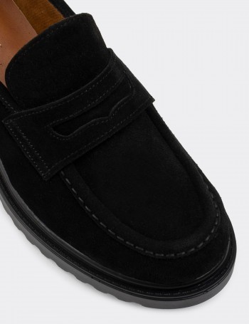 Black Suede Leather Loafers - 01903ZSYHP01