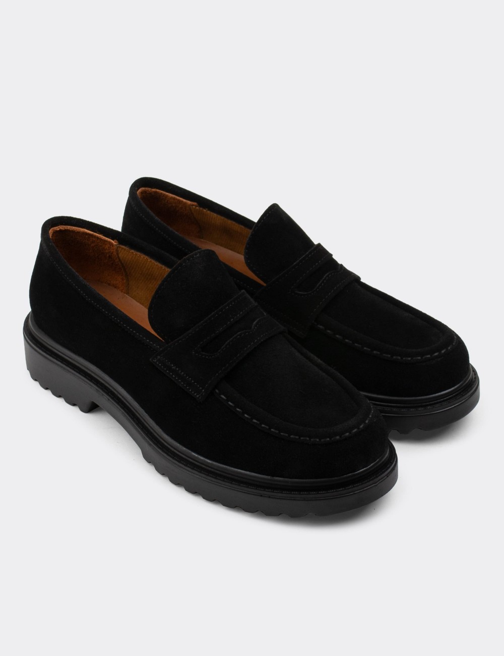 Black Suede Leather Loafers - 01903ZSYHP01