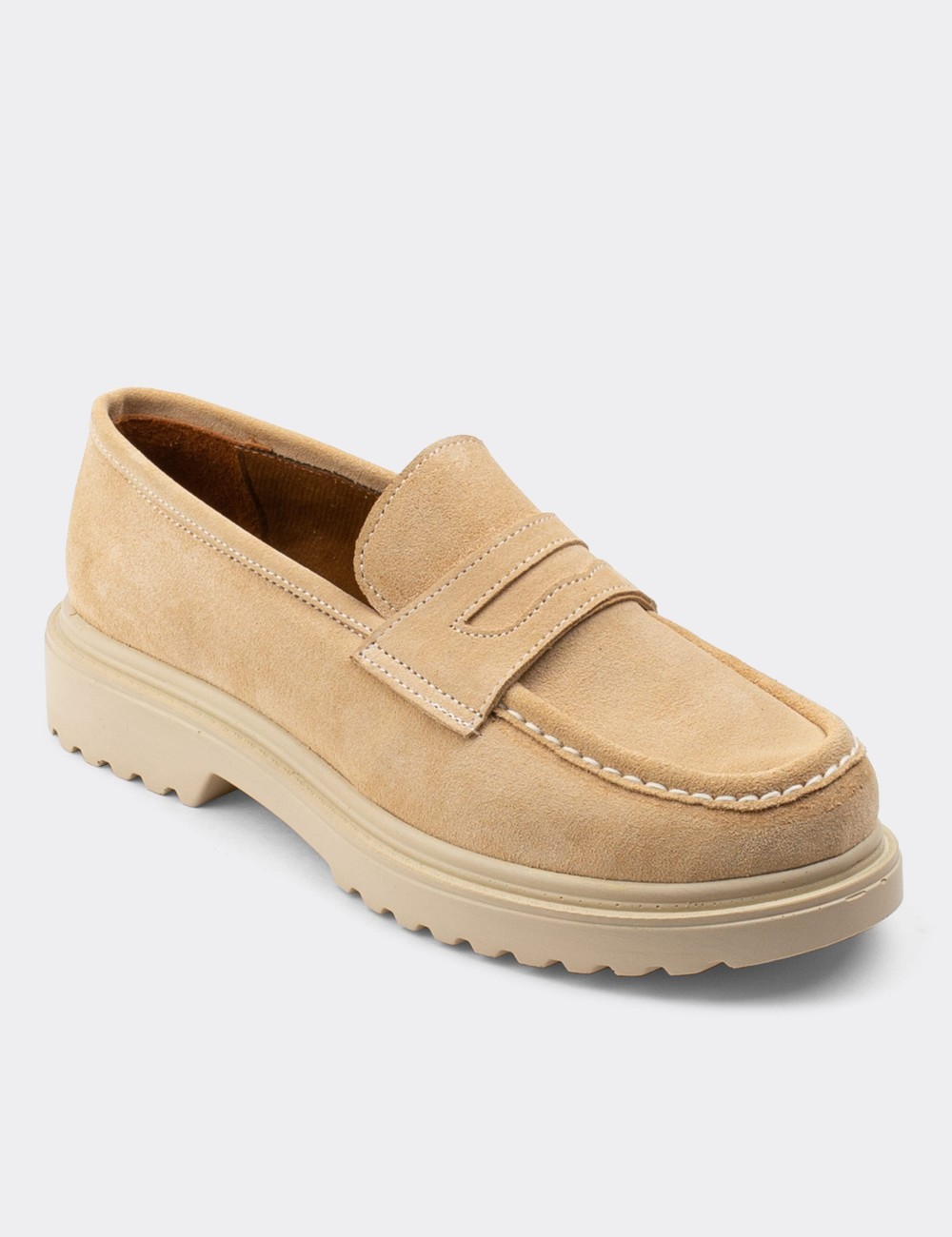 Beige Suede Leather Loafers - 01903ZBEJP01