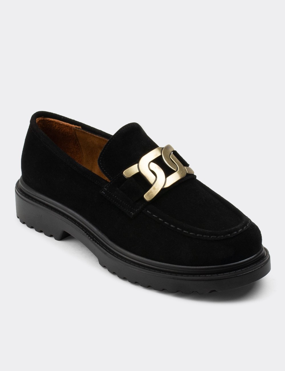 Black Suede Leather Loafers - 01902ZSYHP01