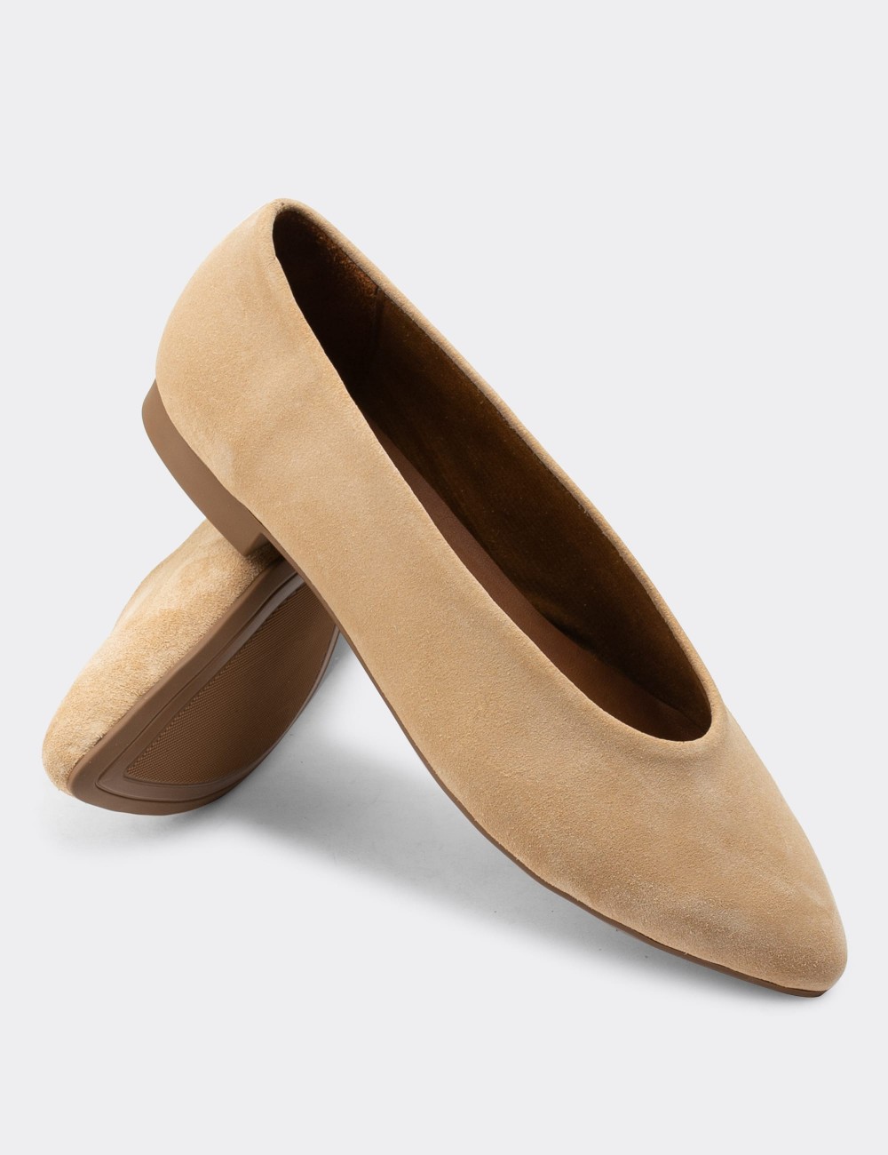 Beige Suede Leather Loafers - 01896ZBEJC01