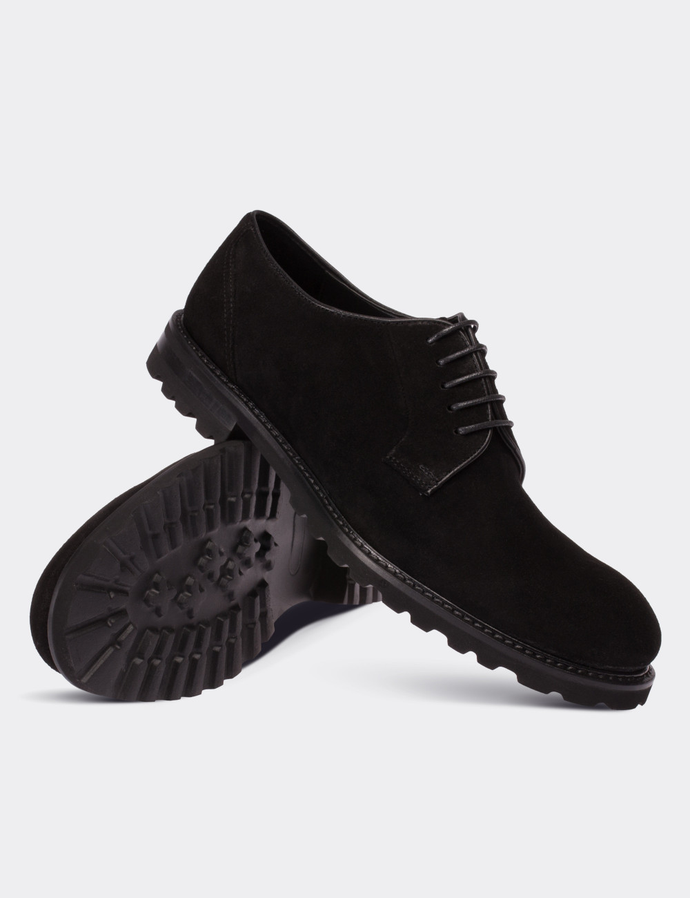 Black Suede Leather Lace-up Shoes - 01090MSYHE01