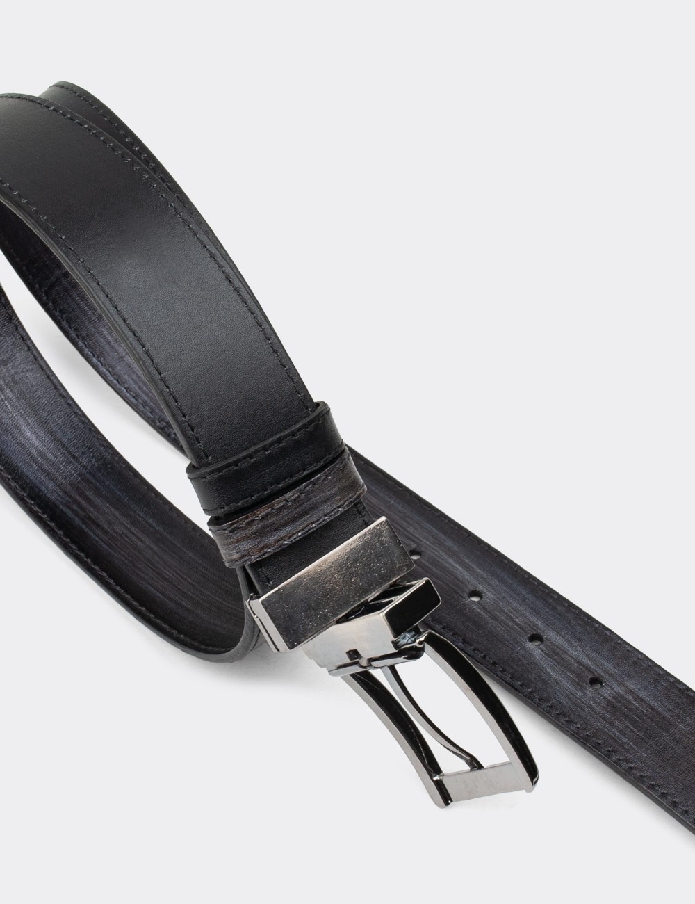  Leather Gray and Black Double Sided Men's Belt - K0409MGRIW01