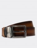  Leather Tan and Black Double Sided Men's Belt