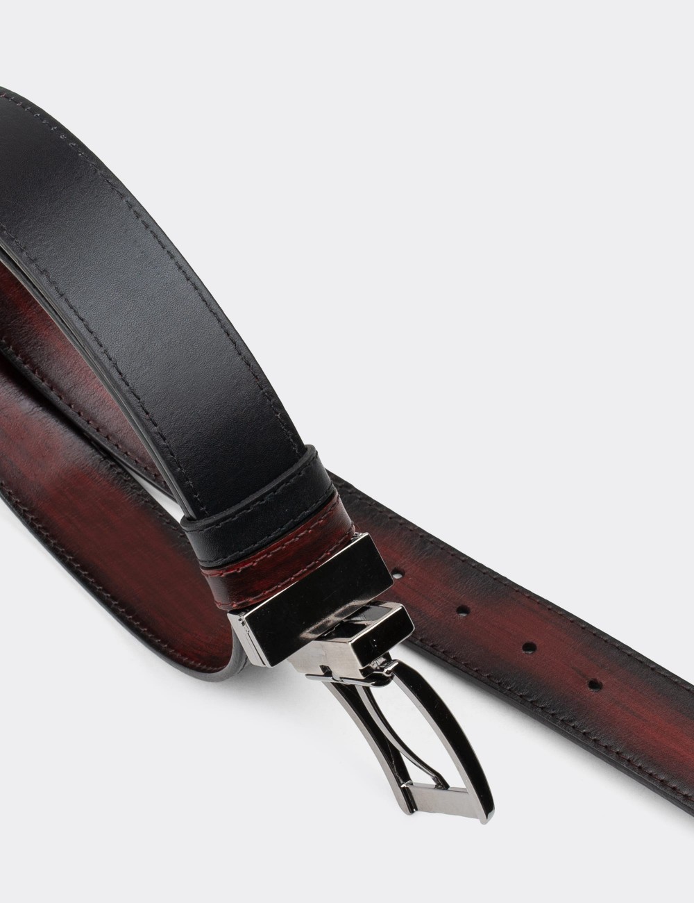  Leather Burgundy and Black Double Sided Men's Belt - K0409MBRDW01