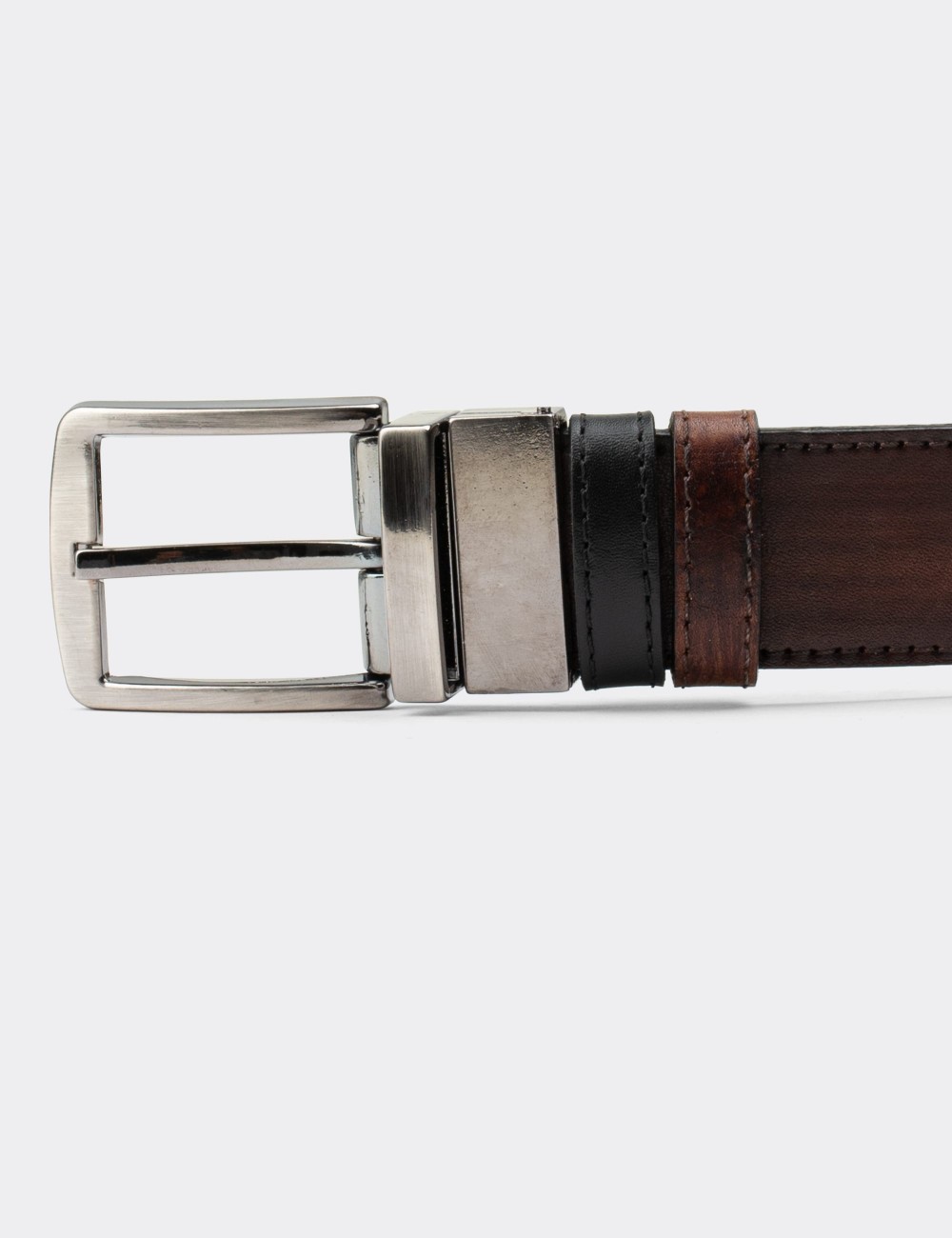  Leather Tan and Black Double Sided Men's Belt - K0409MTBAW01