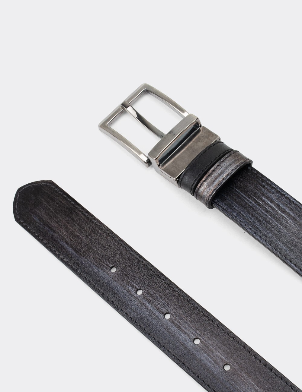  Leather Gray and Black Double Sided Men's Belt - K0409MGRIW01