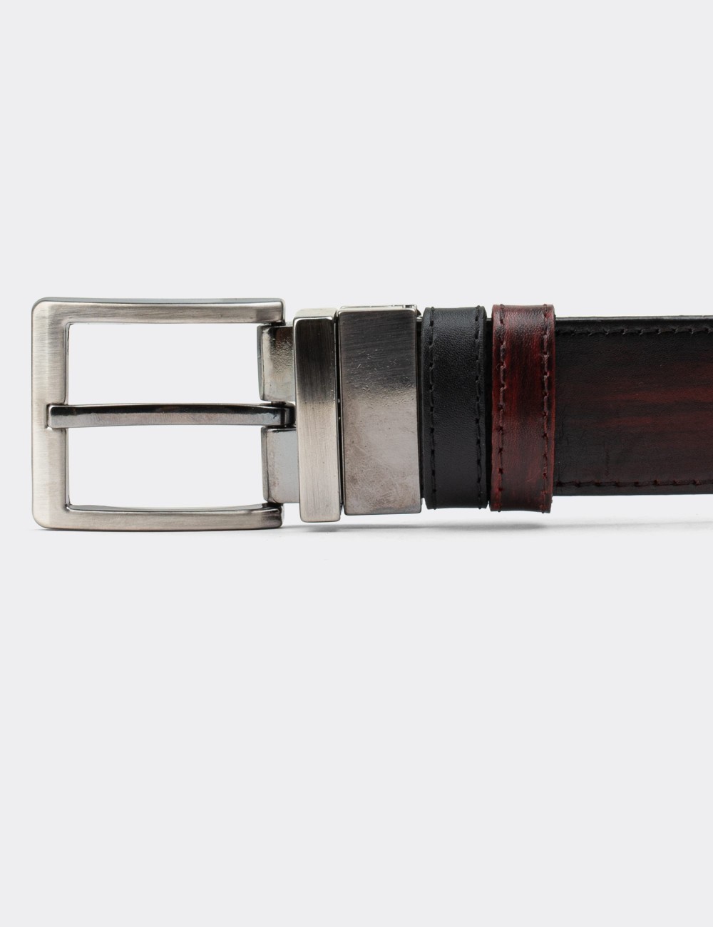  Leather Burgundy and Black Double Sided Men's Belt - K0409MBRDW01