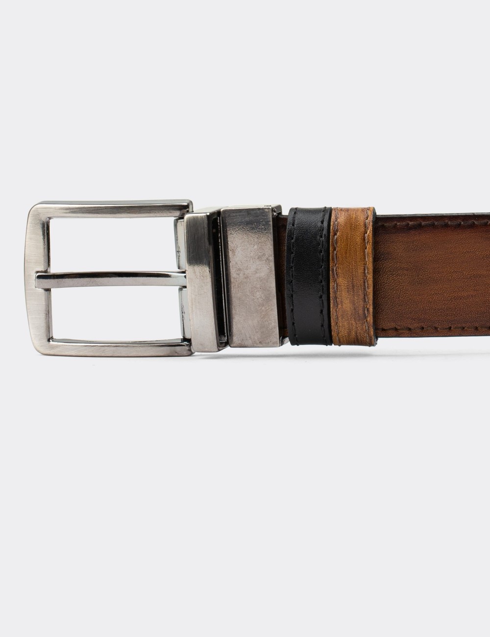  Leather Tan and Black Double Sided Men's Belt - K0409MSRIW01