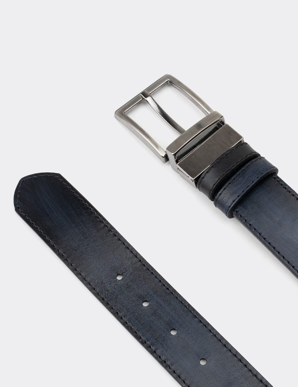  Leather Navy and Black Double Sided Men's Belt - K0409MLCVW01