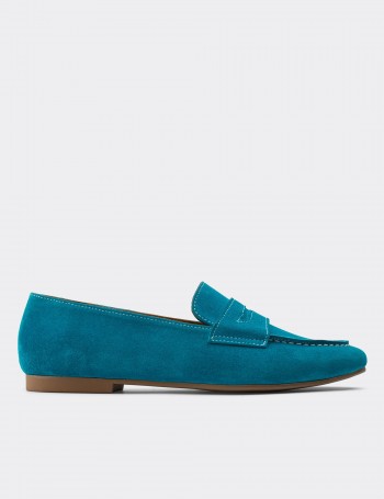 Turquoise Suede Leather Loafers - 01914ZTRKC01
