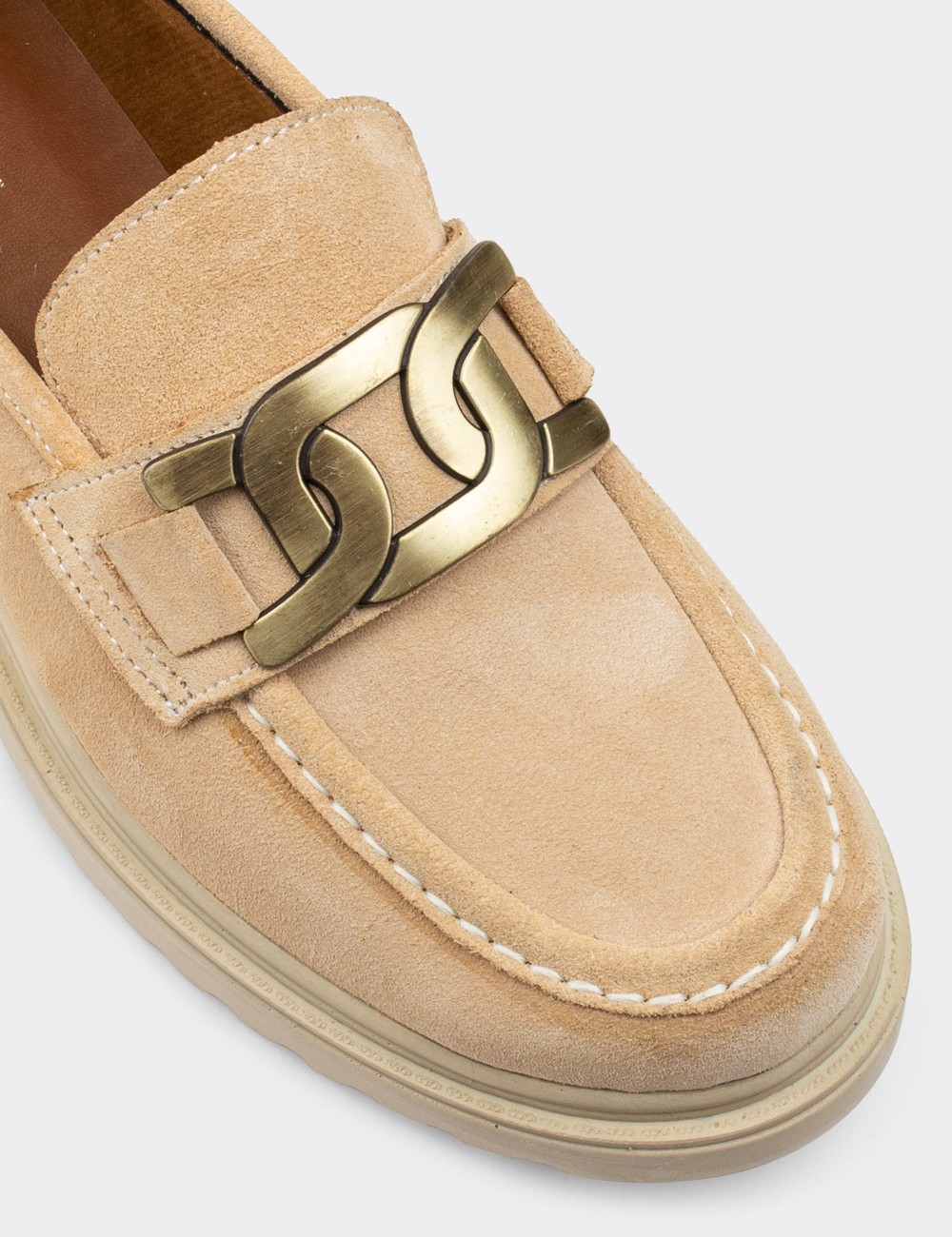 Beige Suede Leather Loafers - 01902ZBEJP01
