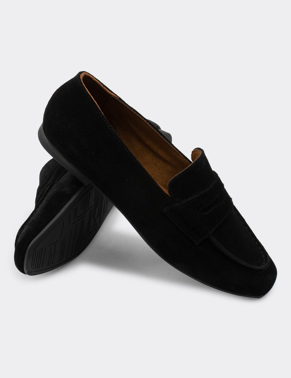 Black Suede Leather Loafers - 01914ZSYHC01