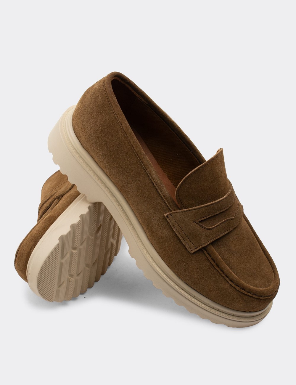 Sandstone Suede Leather Loafers - 01903ZVZNP02