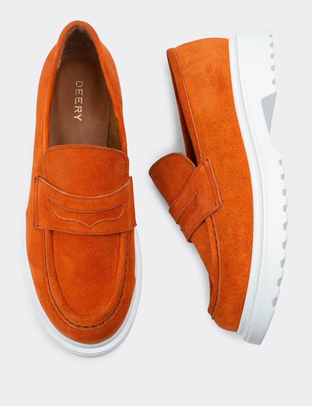 Orange Suede Leather Loafers - 01903ZTRCP01