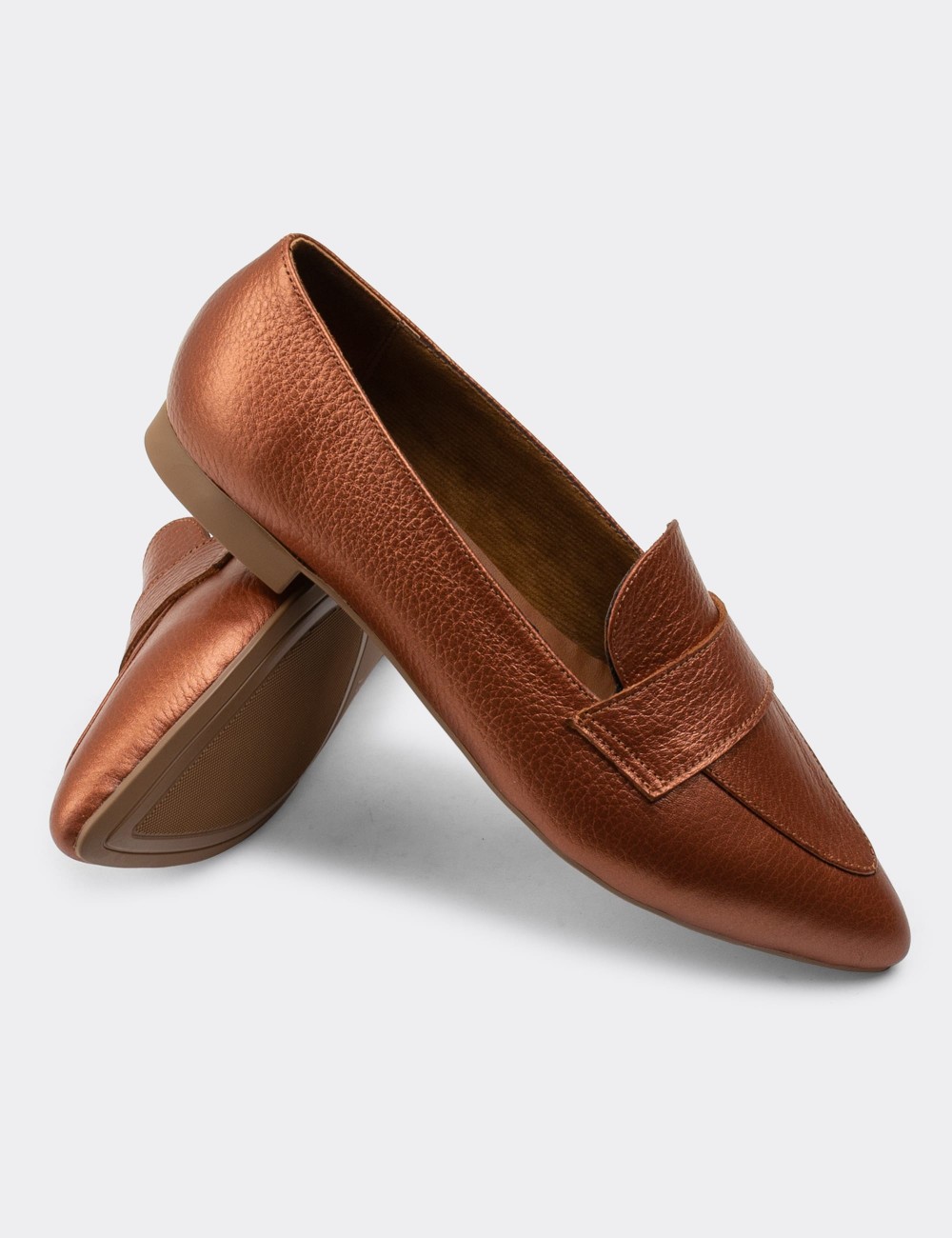 Copper  Leather Loafers - 01897ZBKRC01