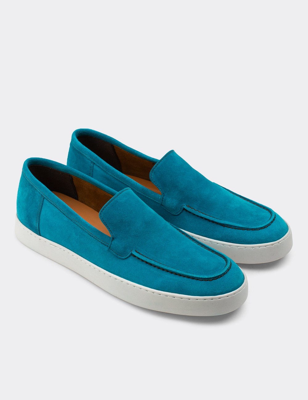 Turquoise Suede Leather Loafers - 01865MTRKC01