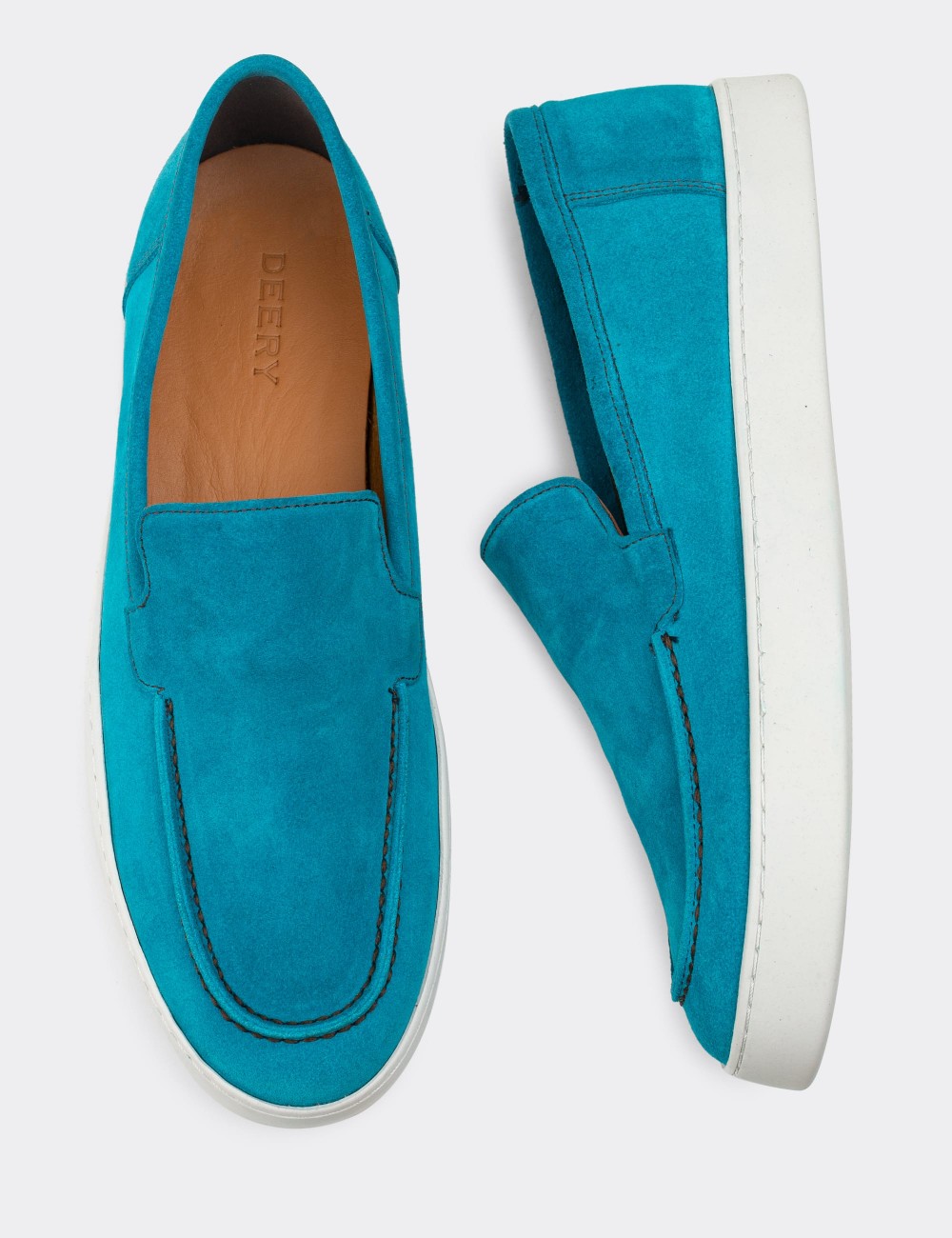 Turquoise Suede Leather Loafers - 01865MTRKC01