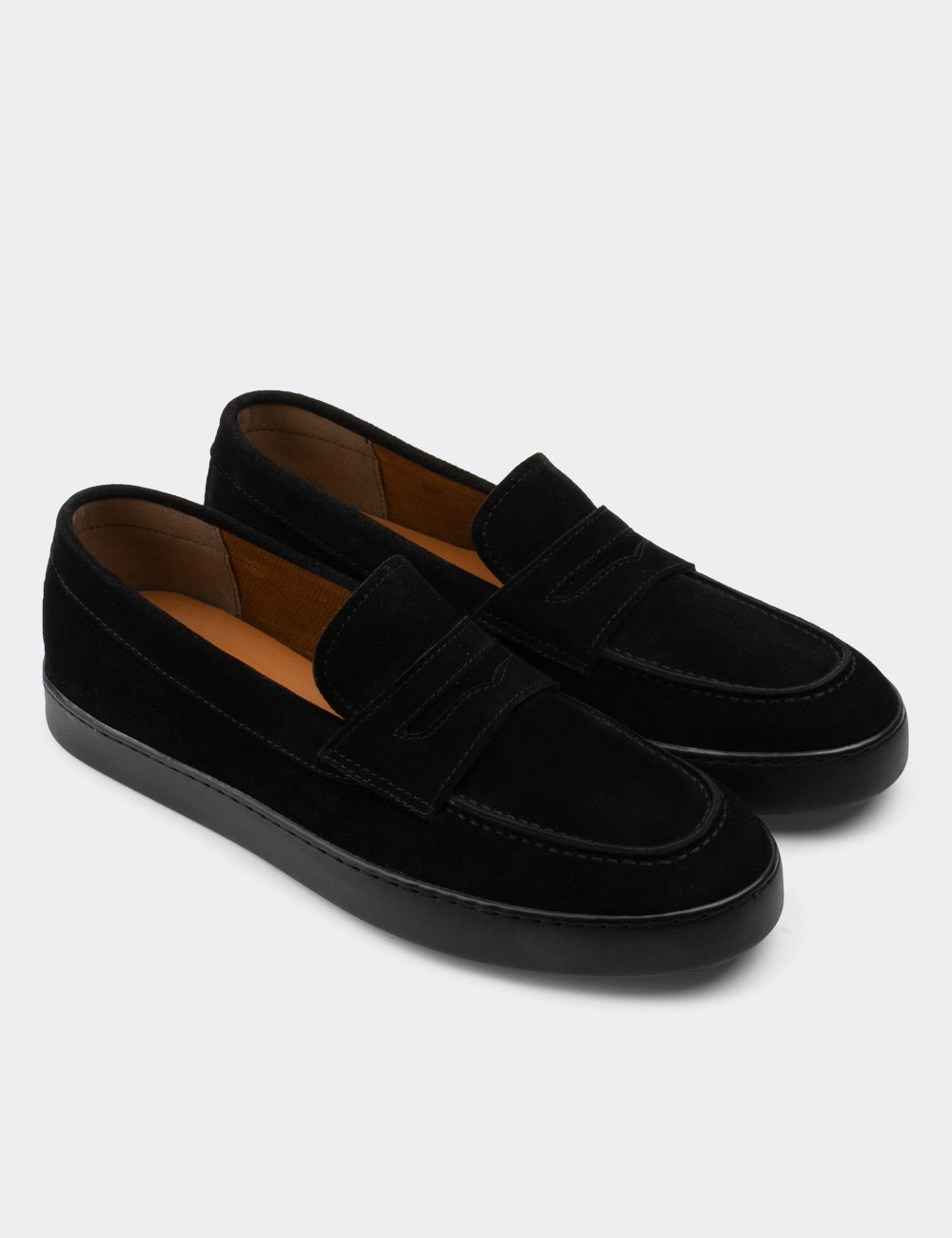 Black Suede Leather Loafers - 01870MSYHC01