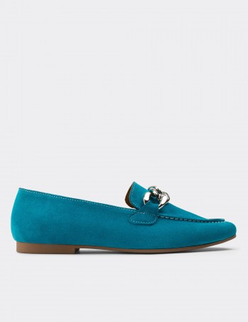 Turquoise Suede Leather Loafers - 01915ZTRKC01