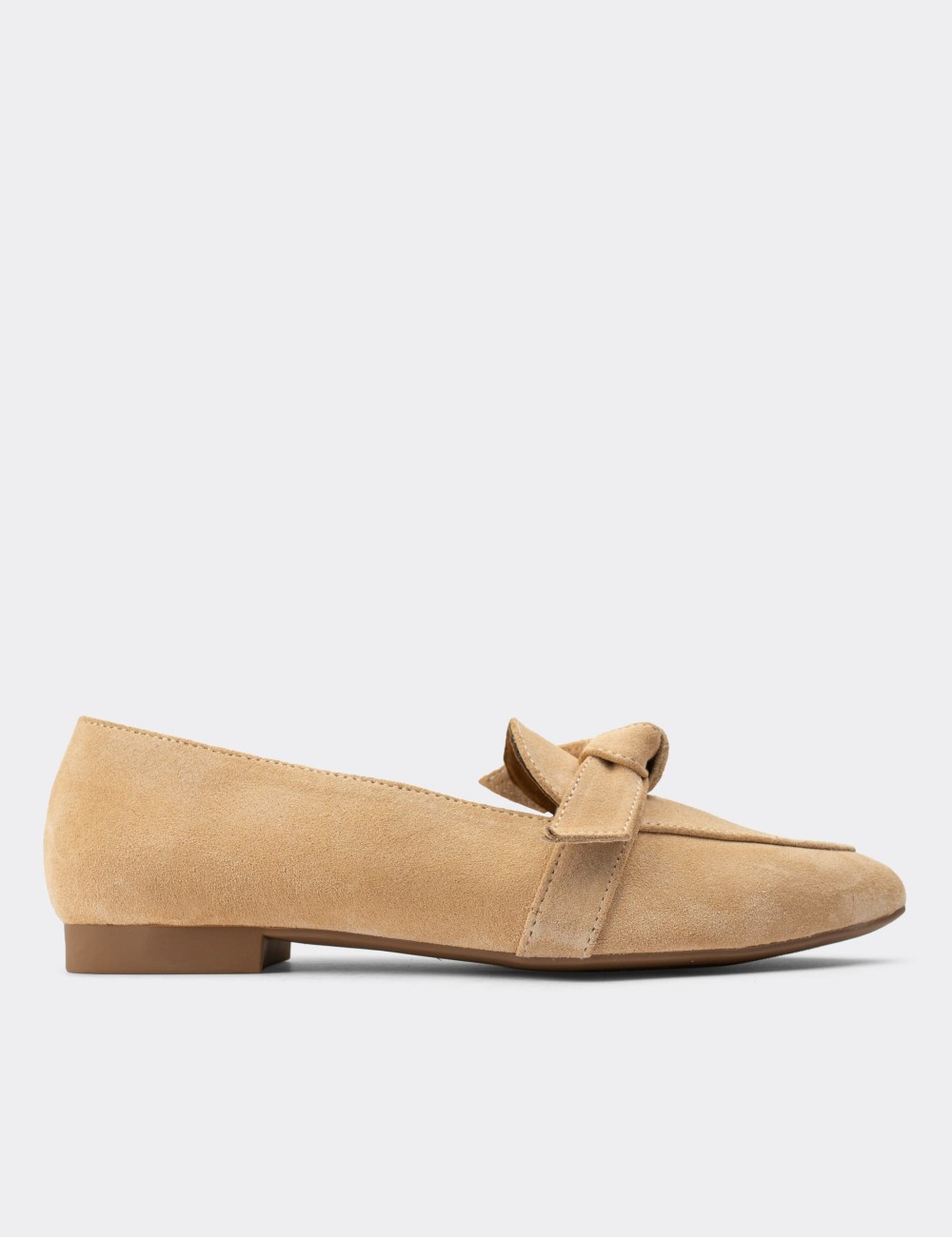Beige Suede Leather Loafers - 01898ZBEJC01