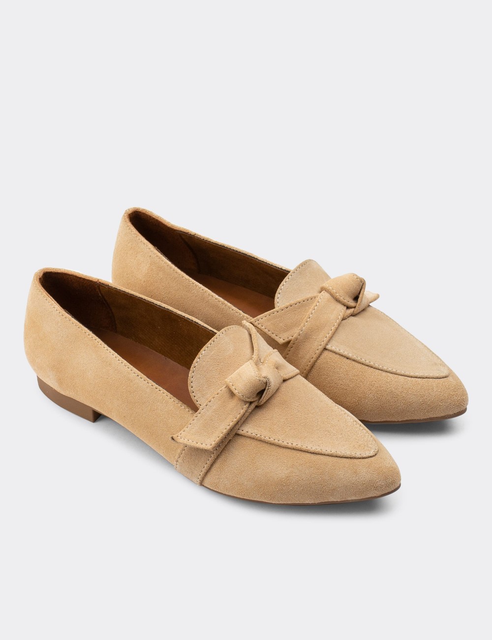 Beige Suede Leather Loafers - 01898ZBEJC01