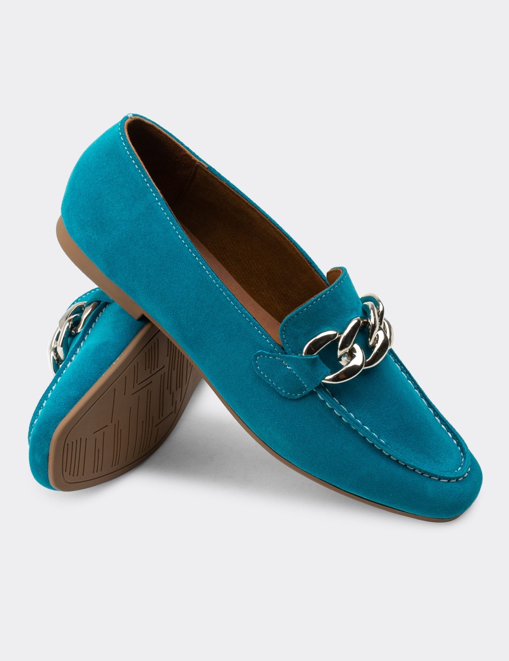 Turquoise Suede Leather Loafers - 01915ZTRKC01