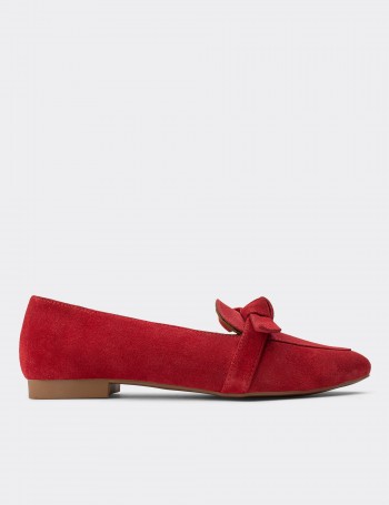 Red Suede Leather Loafers - 01898ZKRMC01
