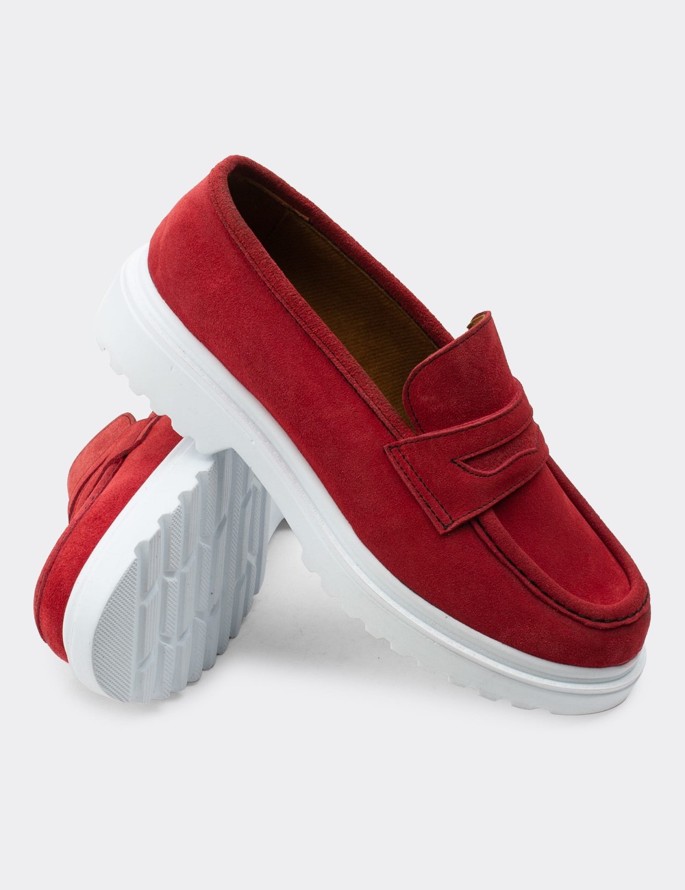 Red Suede Leather Loafers - 01903ZKRMP01