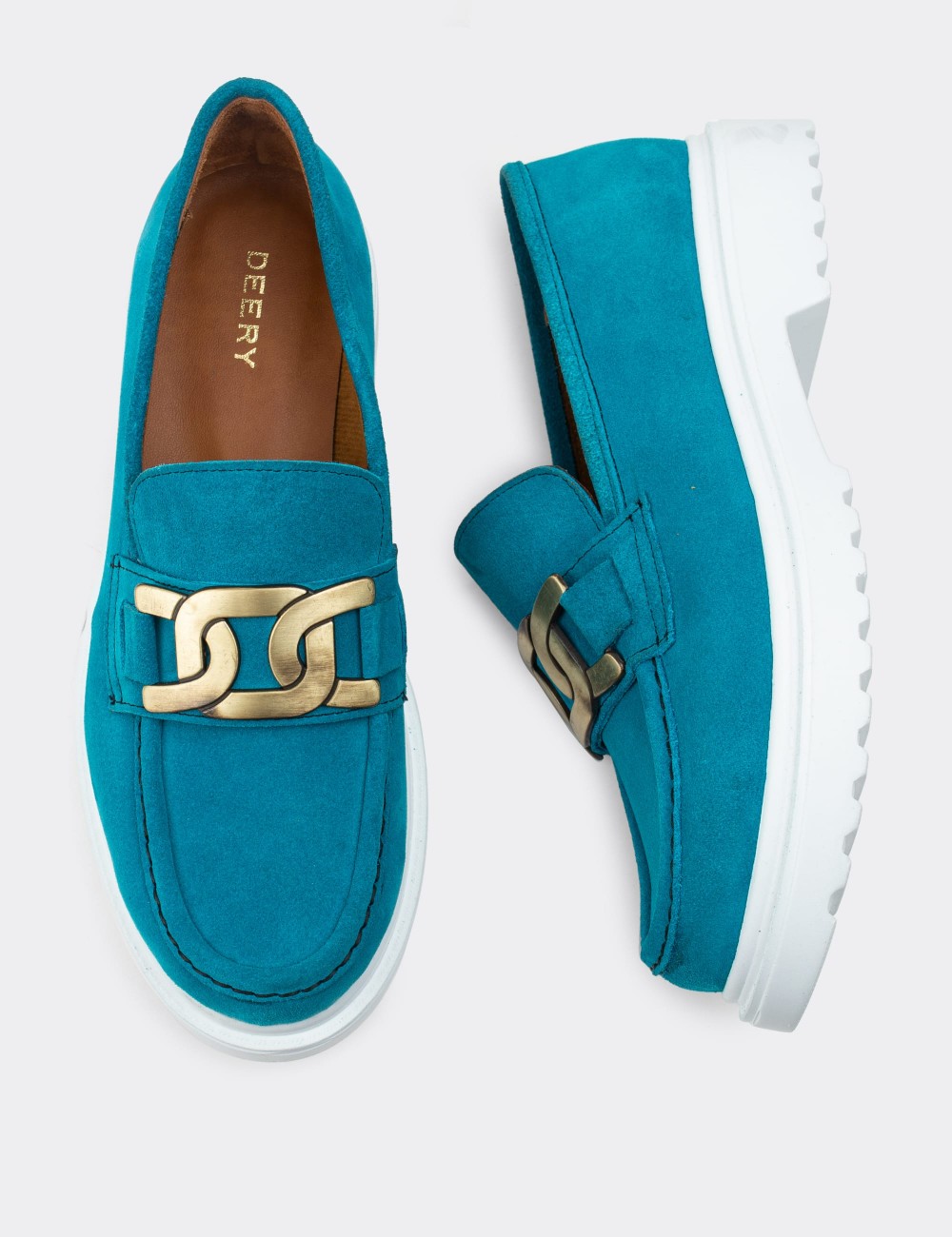 Turquoise Suede Leather Loafers - 01902ZTRKP01