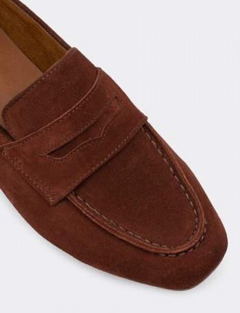 Brown Suede Leather Loafers - 01914ZKHVC01