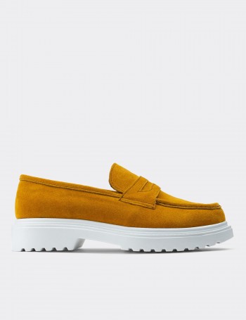 Yellow Suede Leather Loafers - 01903ZSRIP01