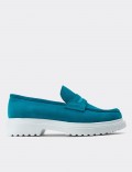 Turquoise Suede Leather Loafers