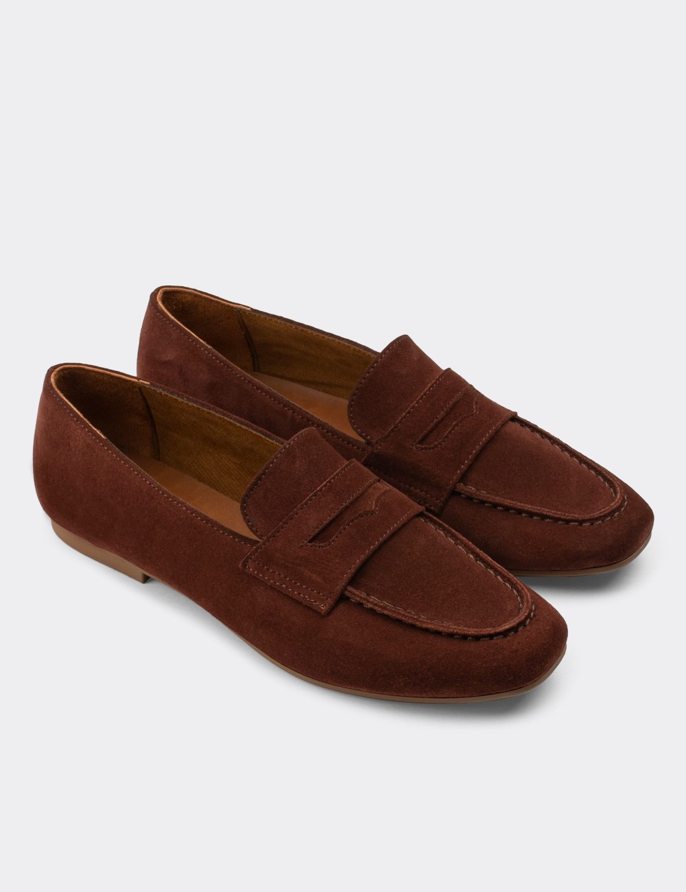 Brown Suede Leather Loafers - 01914ZKHVC01