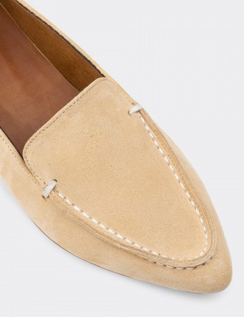 Beige Suede Leather Loafers - 01899ZBEJC01