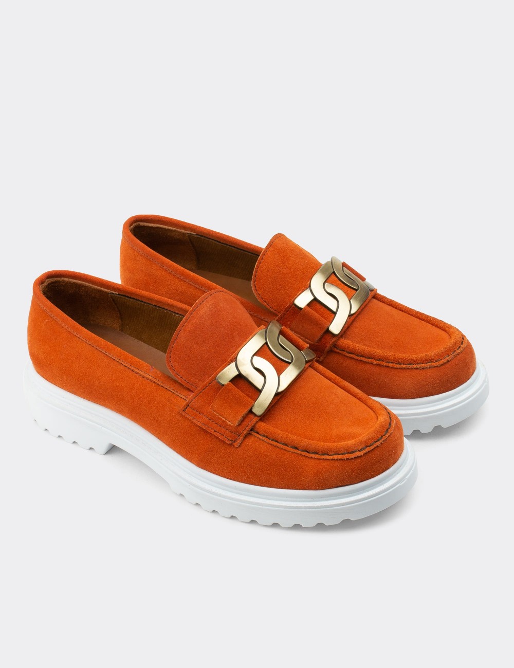 Orange Suede Leather Loafers - 01902ZTRCP01