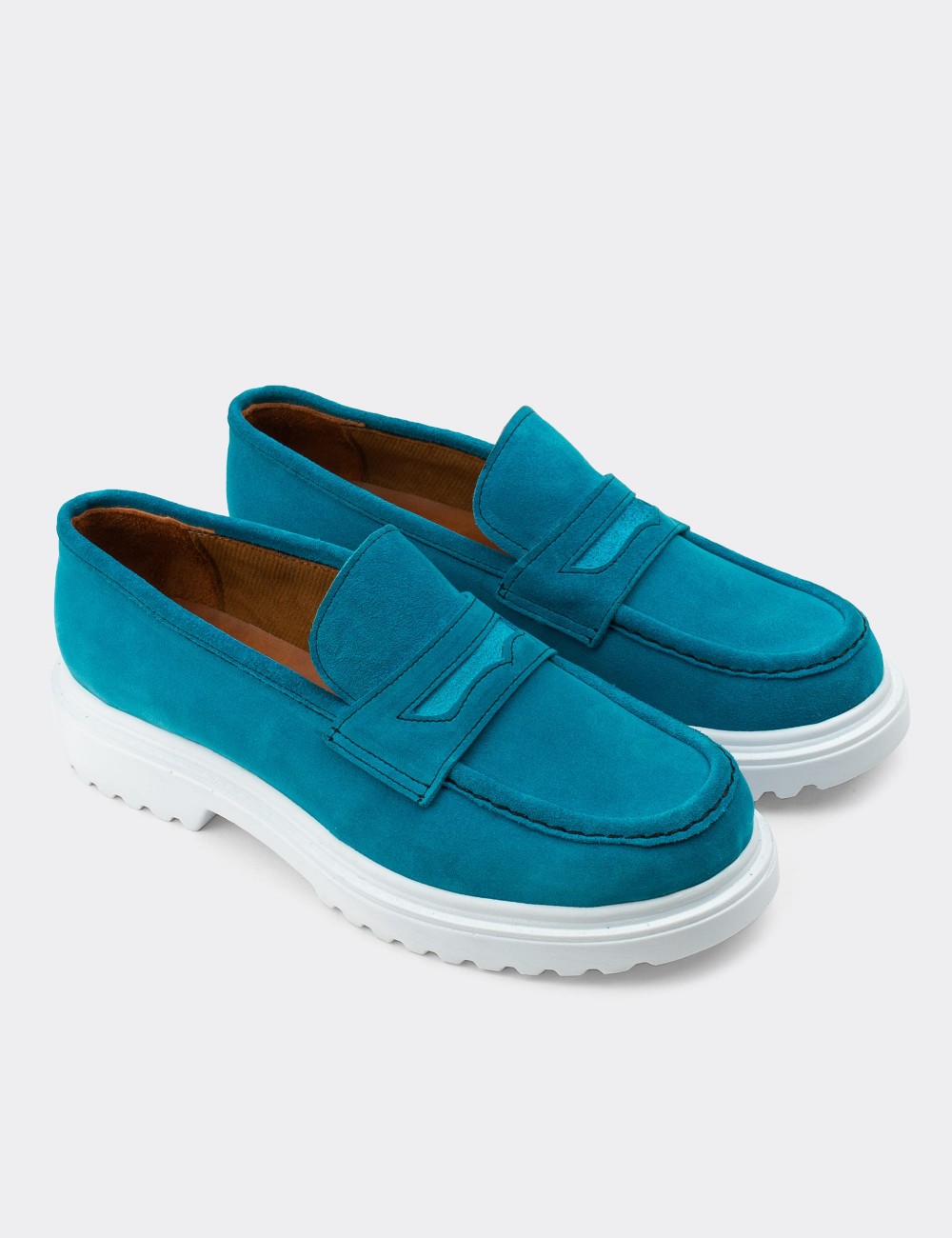 Turquoise Suede Leather Loafers - 01903ZTRKP01