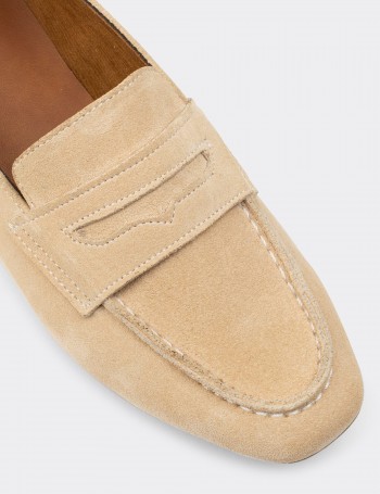 Beige Suede Leather Loafers - 01914ZBEJC01
