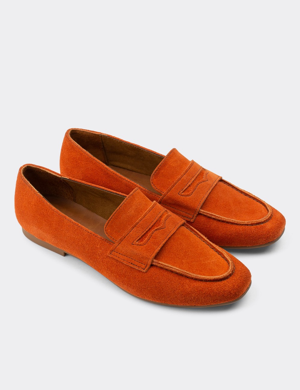 Orange Suede Leather Loafers - 01914ZTRCC01