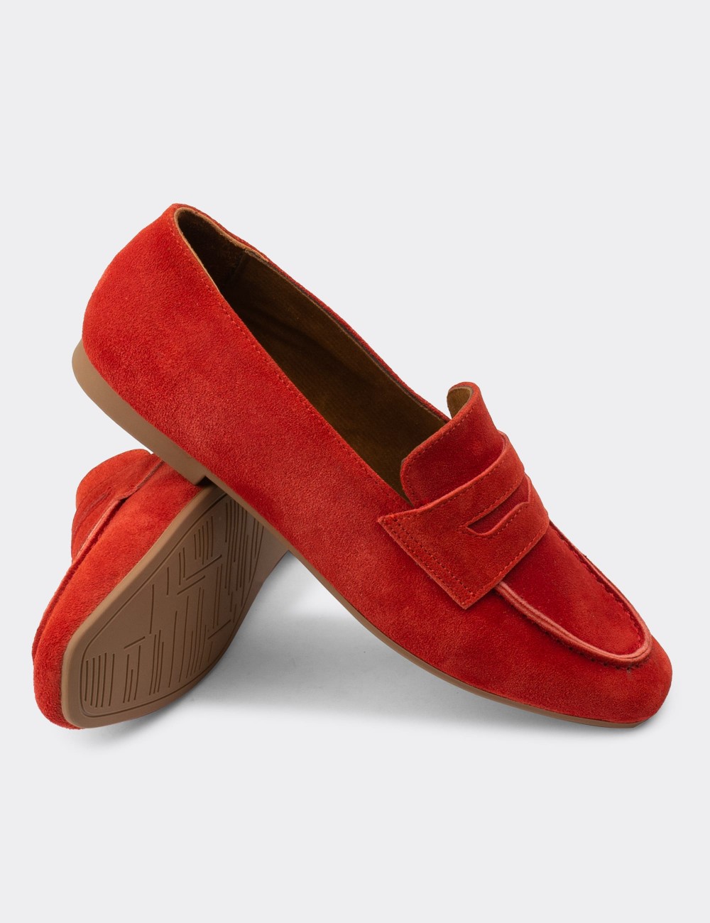 Red Suede Leather Loafers - 01914ZKRMC01