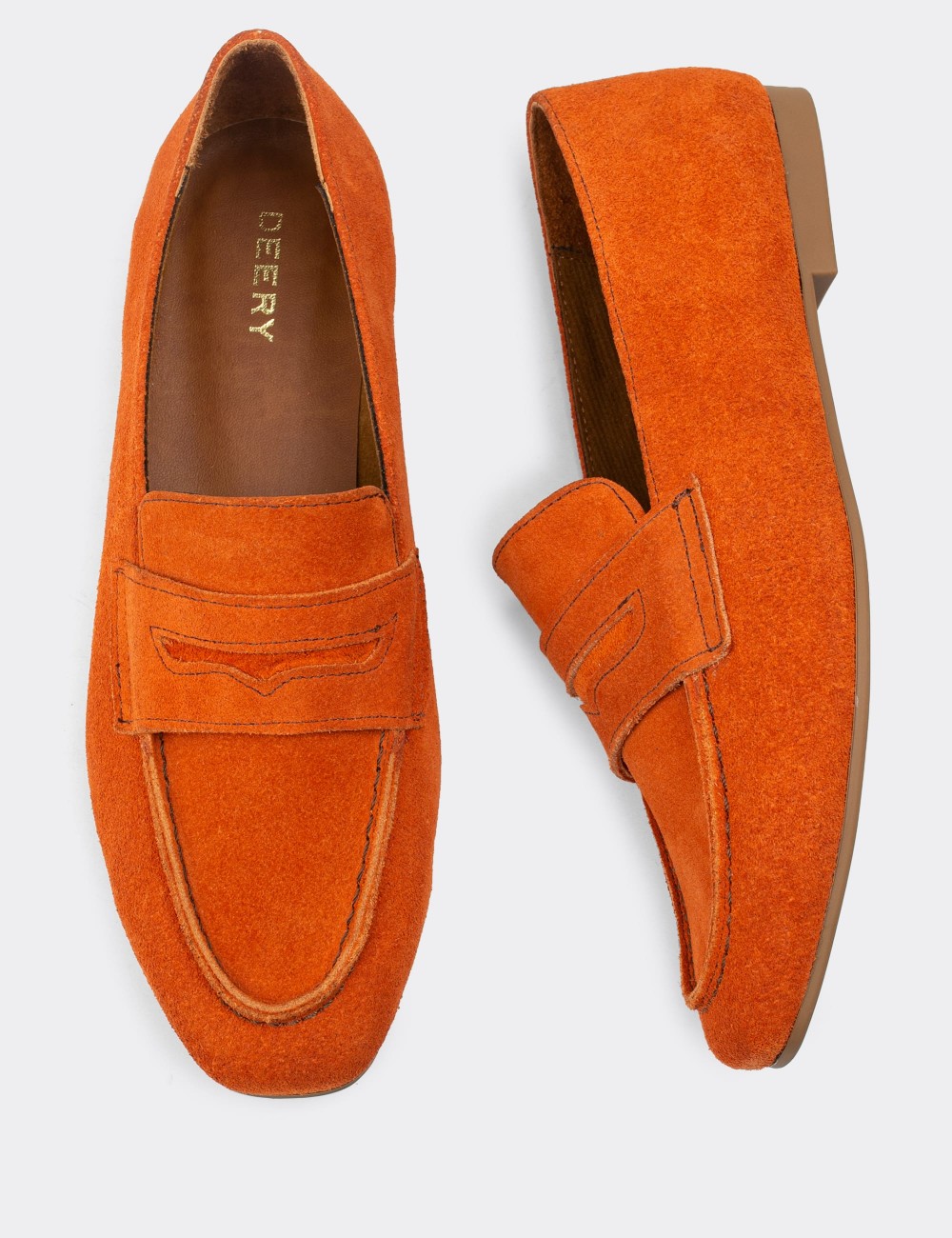 Orange Suede Leather Loafers - 01914ZTRCC01