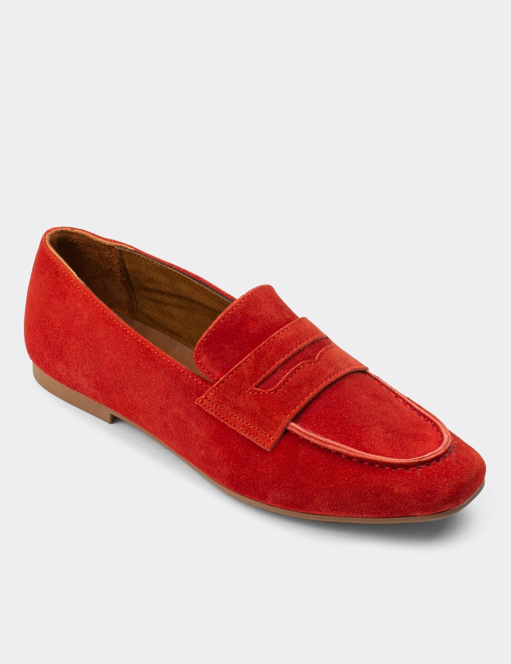 Red Suede Leather Loafers - 01914ZKRMC01