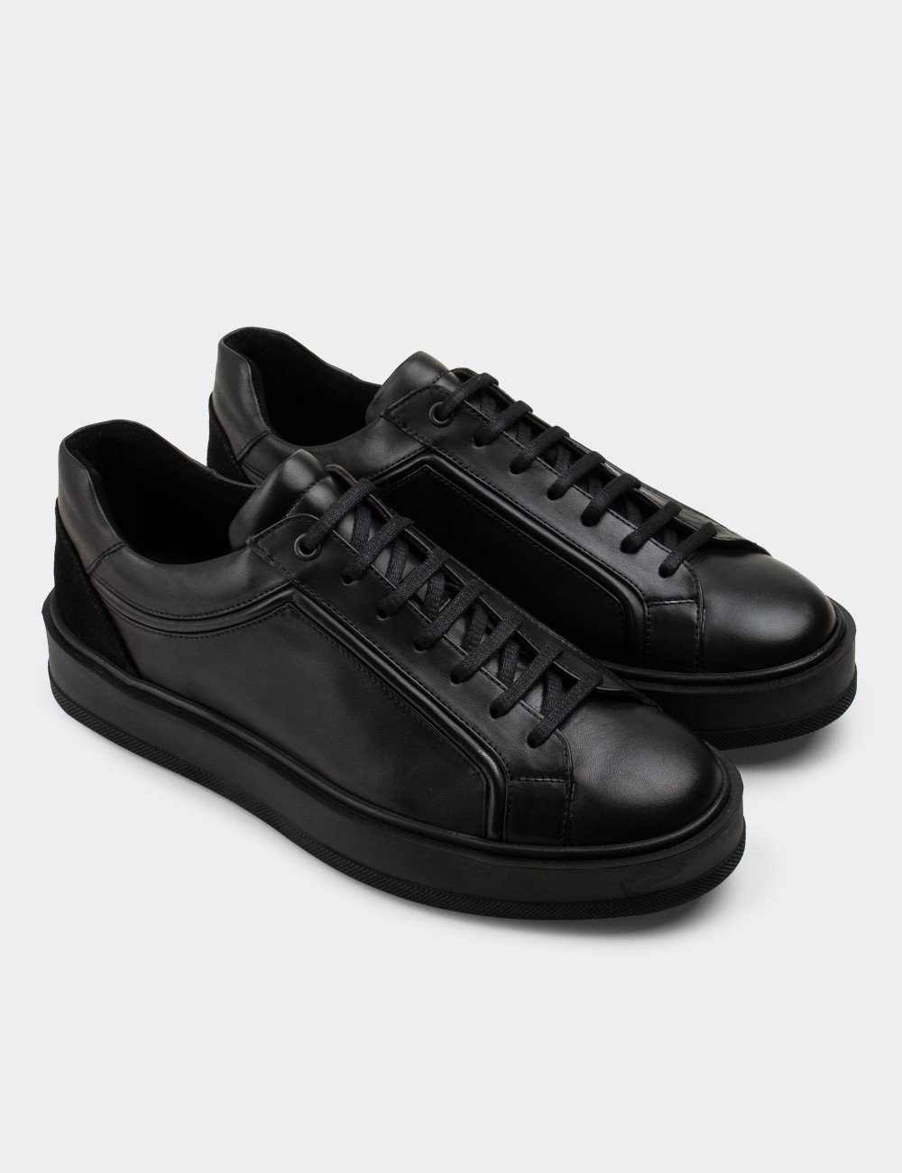 Black  Leather Sneakers - 01877MSYHP01
