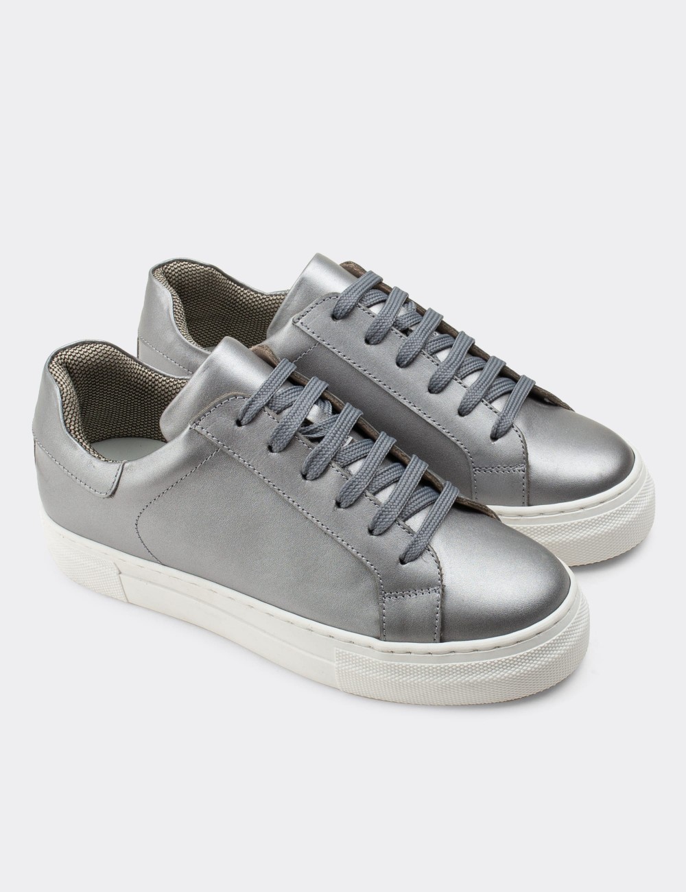 Gray  Leather Sneakers - Z1681ZGRIC01