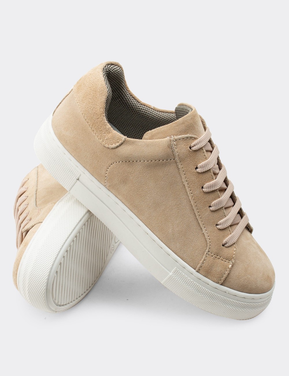 Beige Suede Leather Sneakers - Z1681ZBEJC01