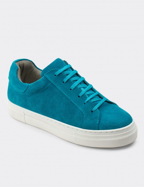 Turquoise Suede Leather Sneakers